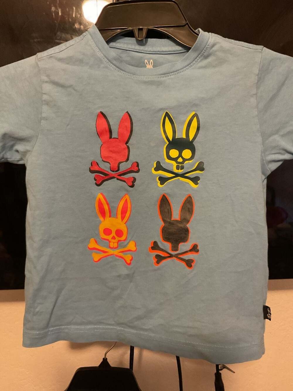 Psycho Bunny Kids Light Blue Multi Bunny Logo Graphic Pima Cotton T-Shirt XS 5/6